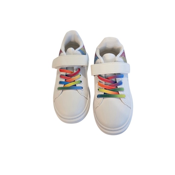 Girls Toddler Rainbow Glitter Sneakers EU 28 US 11 White Low Top Velcro Shoes - Picture 7 of 9